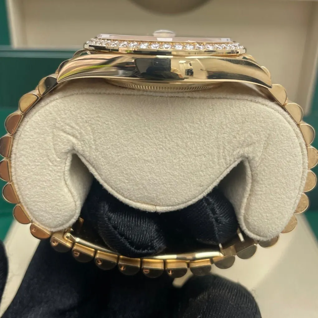 Rolex Yellow Gold Day-Date 40 Watch - Yellow Gold Bezel - Champagne Baguette Diamond Dial - President Bracelet ( Ref# 228348RBR) Silver Never worn - Box View
