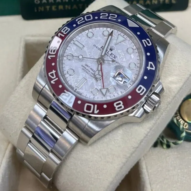 Rolex White Gold GMT-Master II 40 Watch - Blue and Red Pepsi Bezel - Meteorite Dial - Oyster Bracelet Blue Never worn - Model View