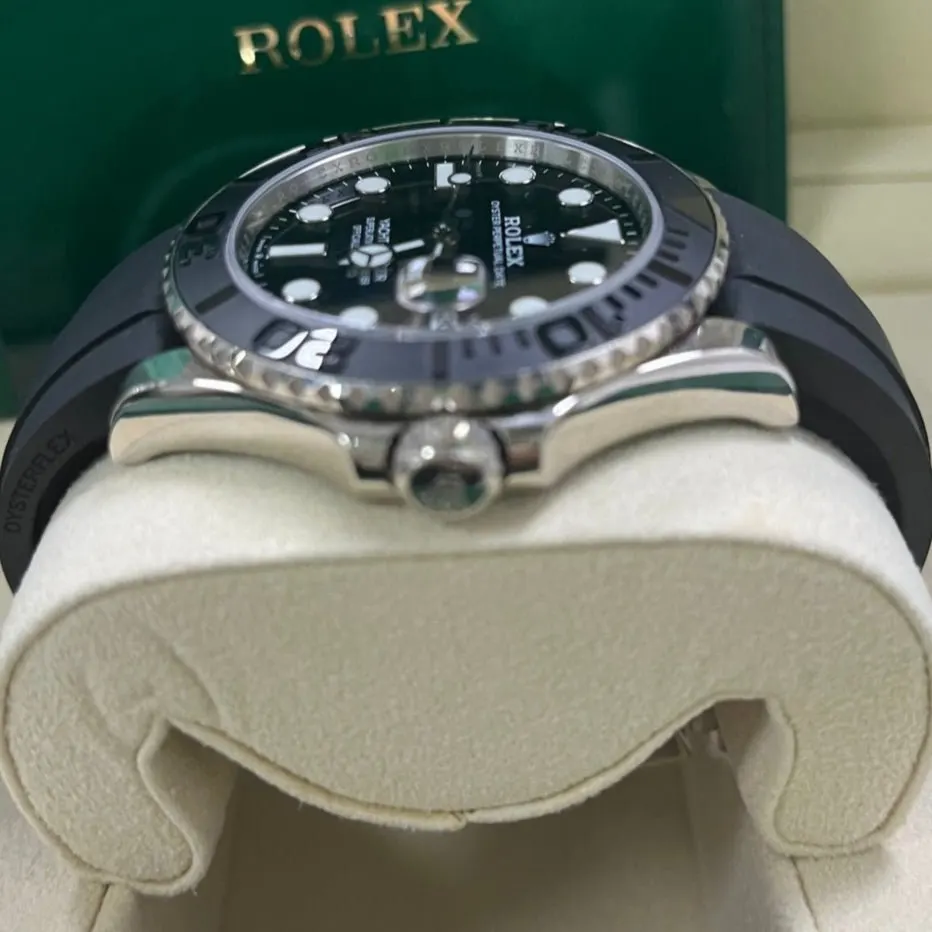Rolex White Gold Yacht-Master 42 Watch - Black Dial - Oysterflex Strap Black Never worn - Back View
