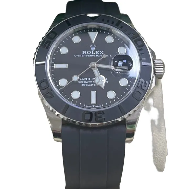 Rolex White Gold Yacht-Master 42 Watch - Black Dial - Oysterflex Strap Black Never worn - Front View