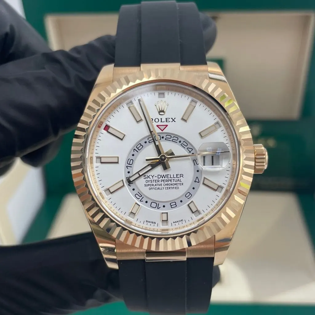Rolex Yellow Gold Sky-Dweller Watch - White Index Dial - Oysterflex Bracelet 42mm White Never worn - Inside View