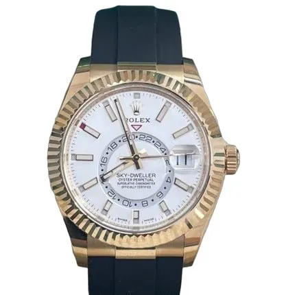 Rolex Yellow Gold Sky-Dweller Watch - White Index Dial - Oysterflex Bracelet 42mm White Never worn - Front View
