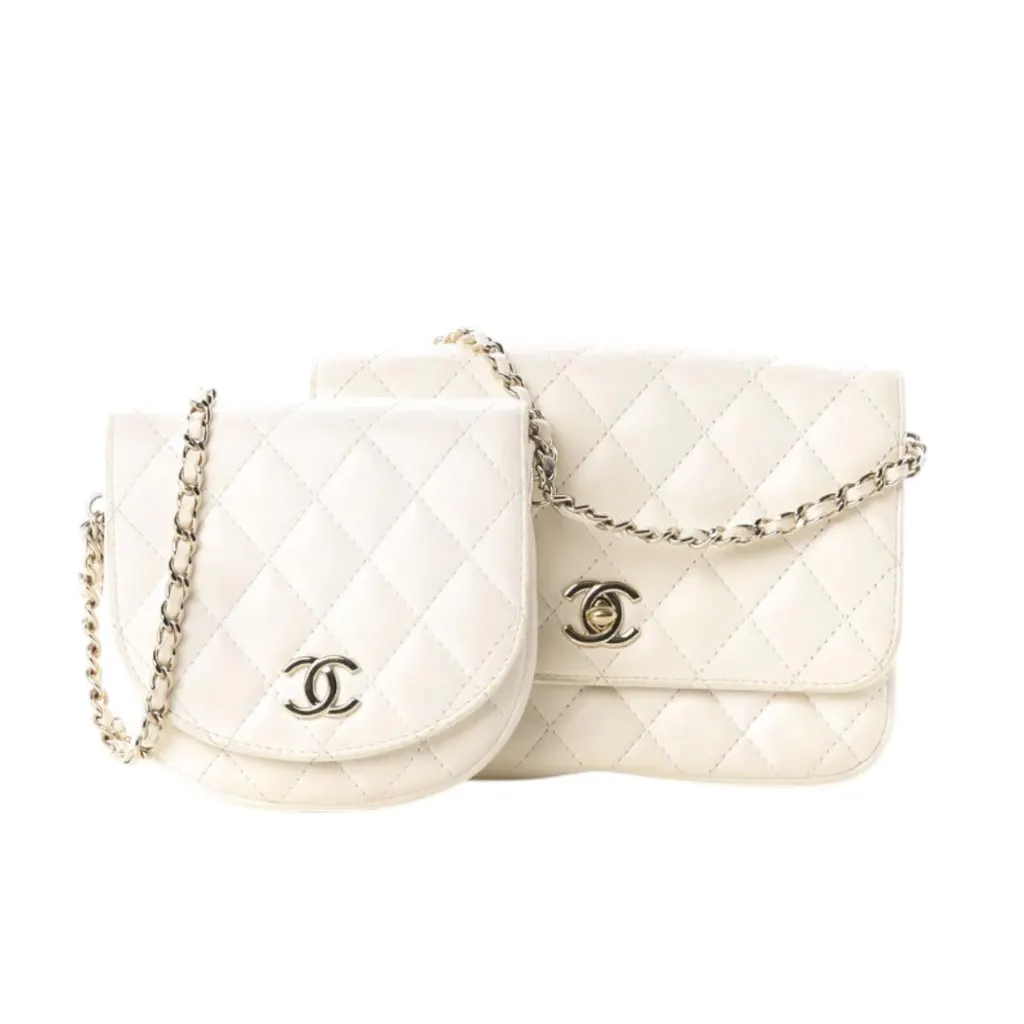 Chanel Side-Packs White Leather Very good - Front View
