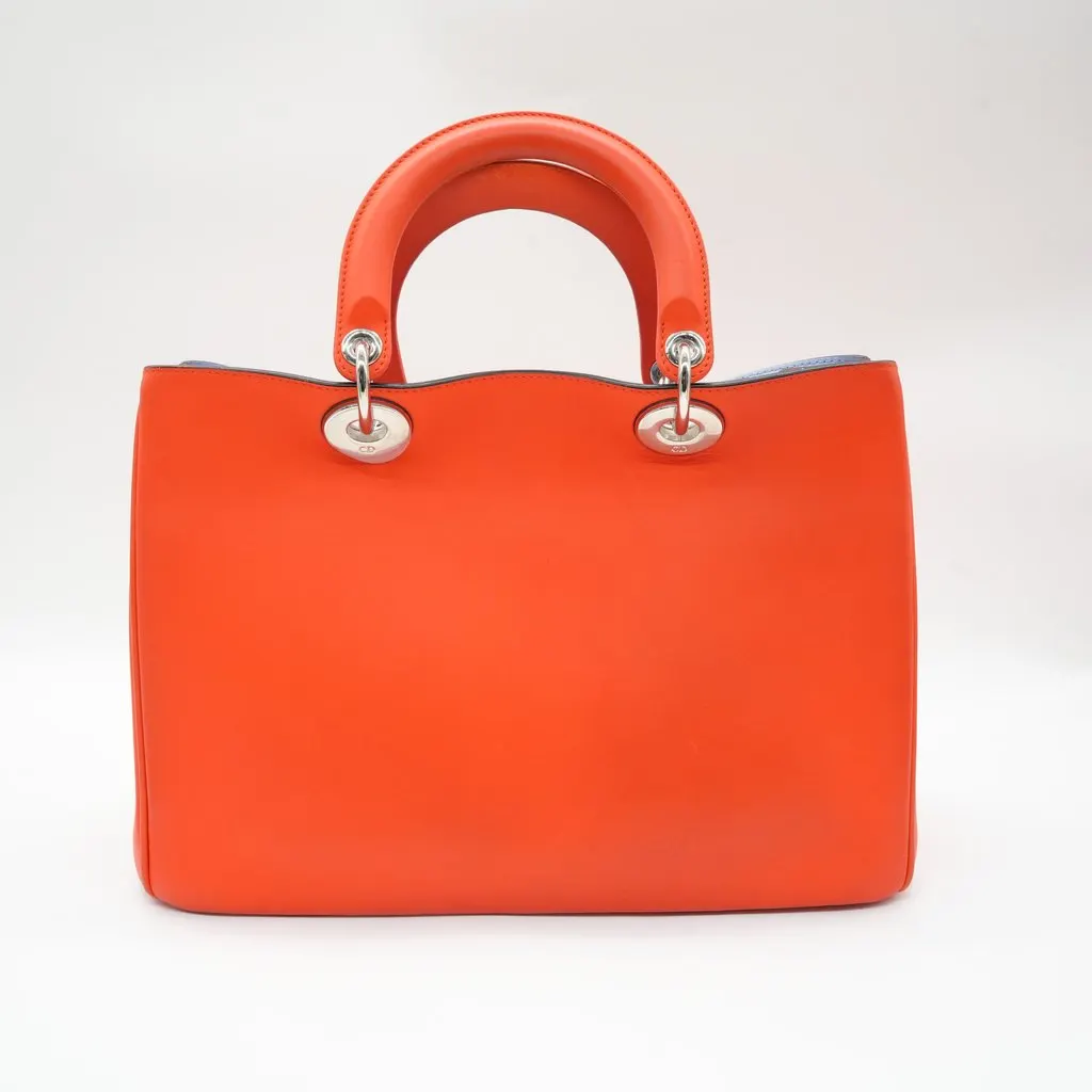 Dior Diorissimo Shopper Tote Large Orange Leather Inner Blue Orange Leather Fair - Back View
