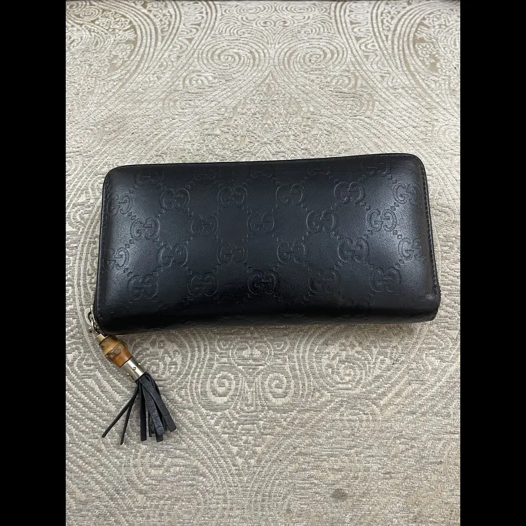 Gucci Guccissima Bamboo Tassel Wallet Black Leather Very good - Back View