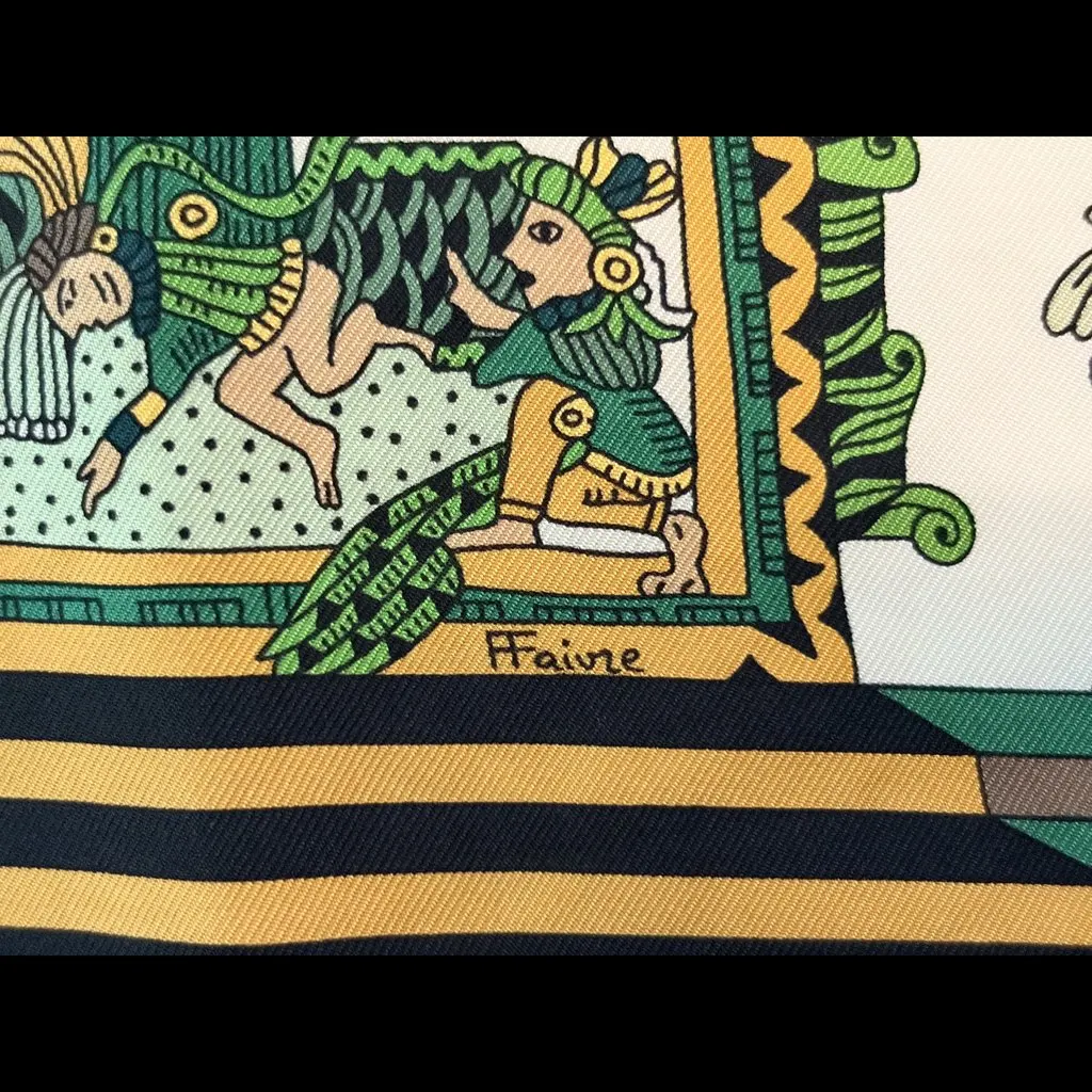 Hermès Astres et Soleils 90cm Green Silk Very good - Inside View