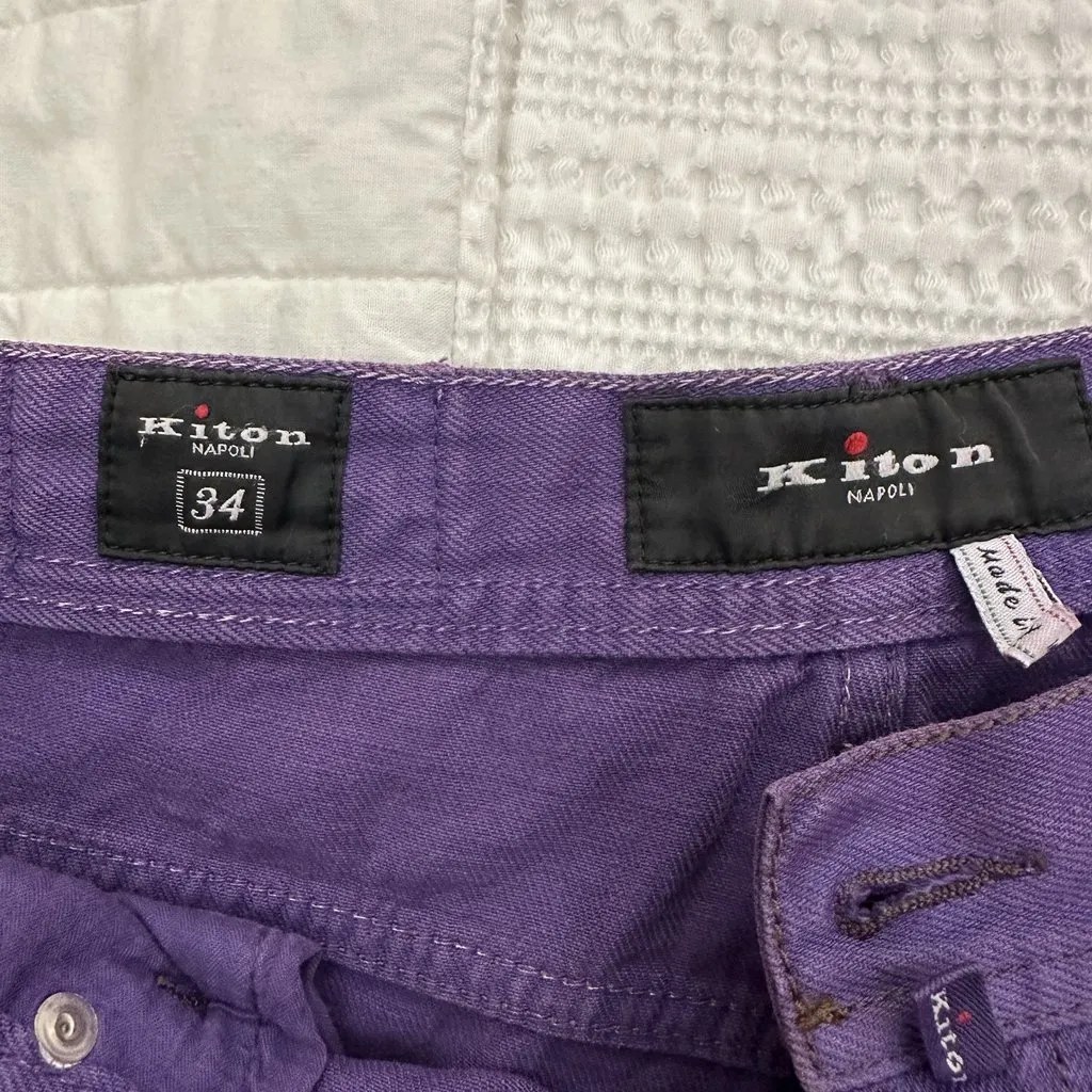 Kiton NAPOLI Purple 100% Cotton Five-Pocket Jeans – Size 34 Purple Cotton Very good - Inside View