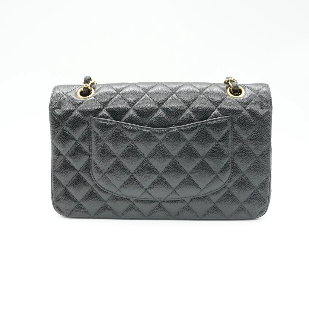 Chanel Classic Double Flap 25 Caviar Black Bag Black Leather Good - Back View