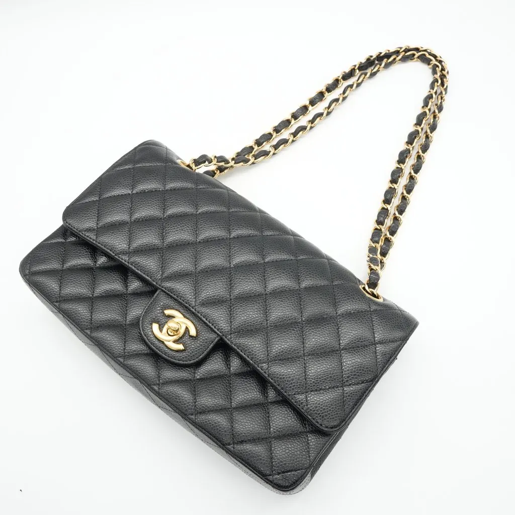 Chanel Classic Double Flap 25 Caviar Black Bag Black Leather Good - Box View