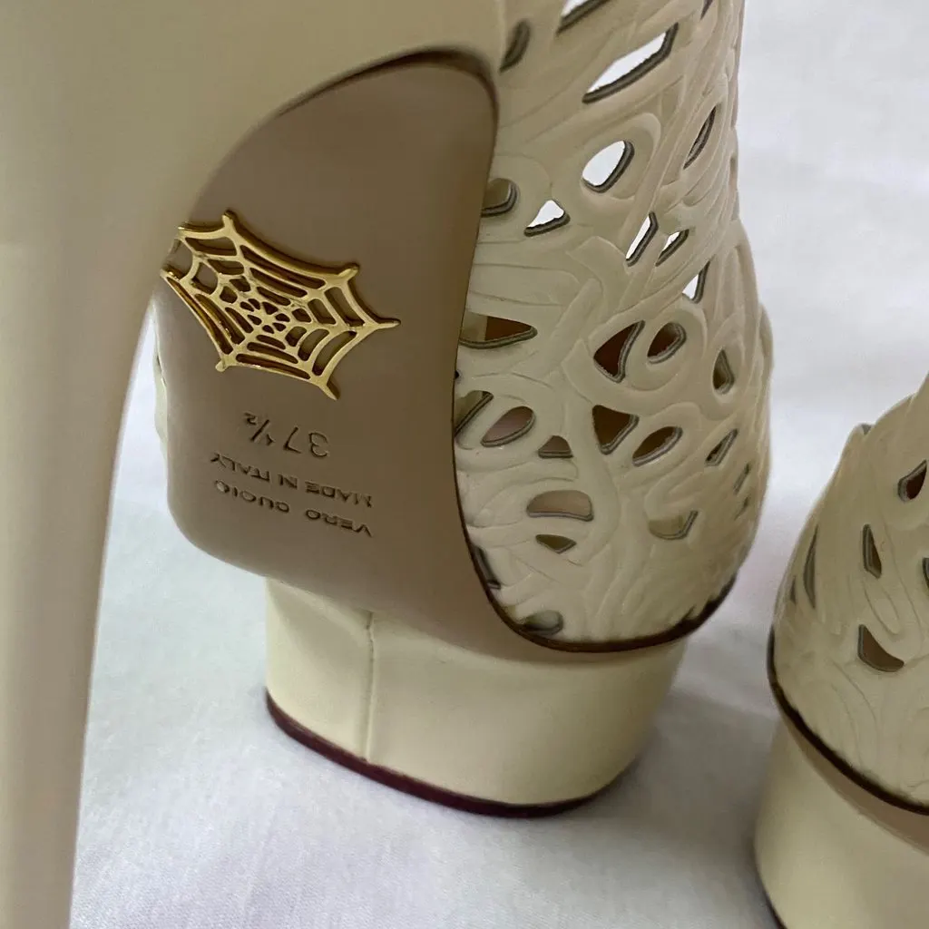 Charlotte Olympia Charlotte Olympia Cream White Cut Out Leather Scribble Dolores Platform PumpsSiz MultiColor Very good - Model View