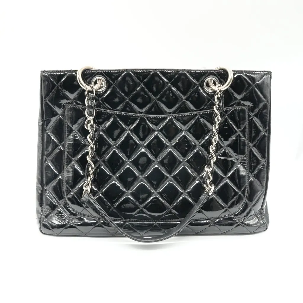 Chanel Grand Shopping Tote Patent Black Leather Good - Back View