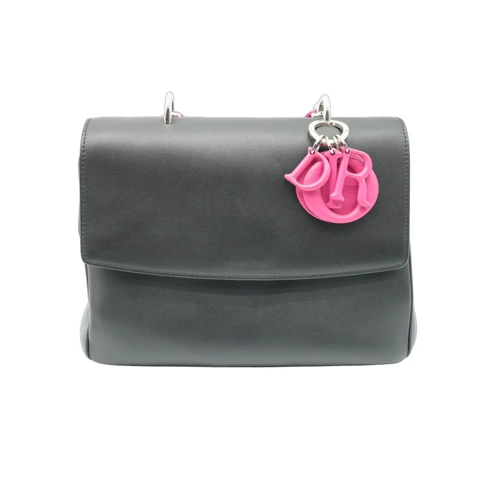 Dior Be Dior Flap Bag Bi Color Black/Pink Black Leather Fair - Front View