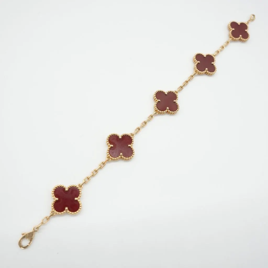 Van Cleef & Arpels Vintage Alhambra Bracelet, 5 Motifs, 18K Yellow Gold, Carnelian 11g Red Gold Good - Back View