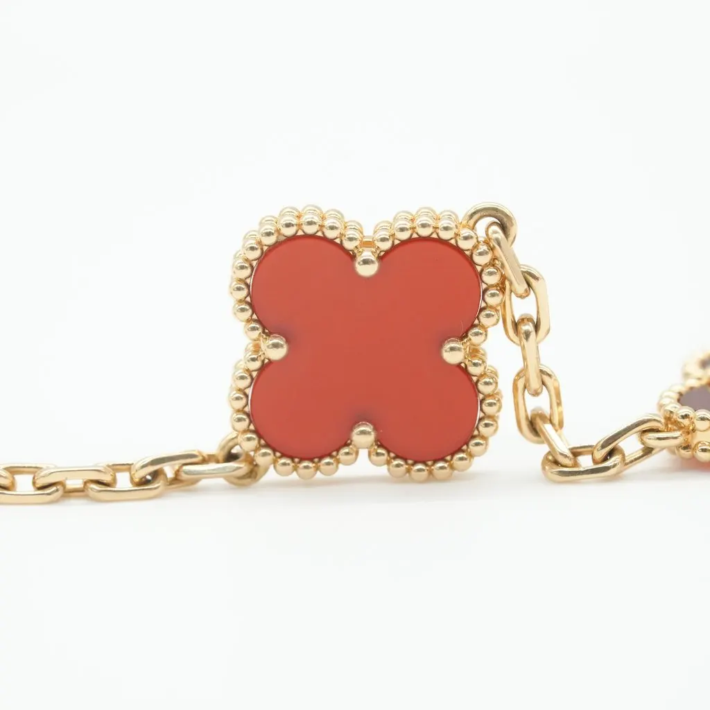 Van Cleef & Arpels Vintage Alhambra Bracelet, 5 Motifs, 18K Yellow Gold, Carnelian 11g Red Gold Good - Inside View