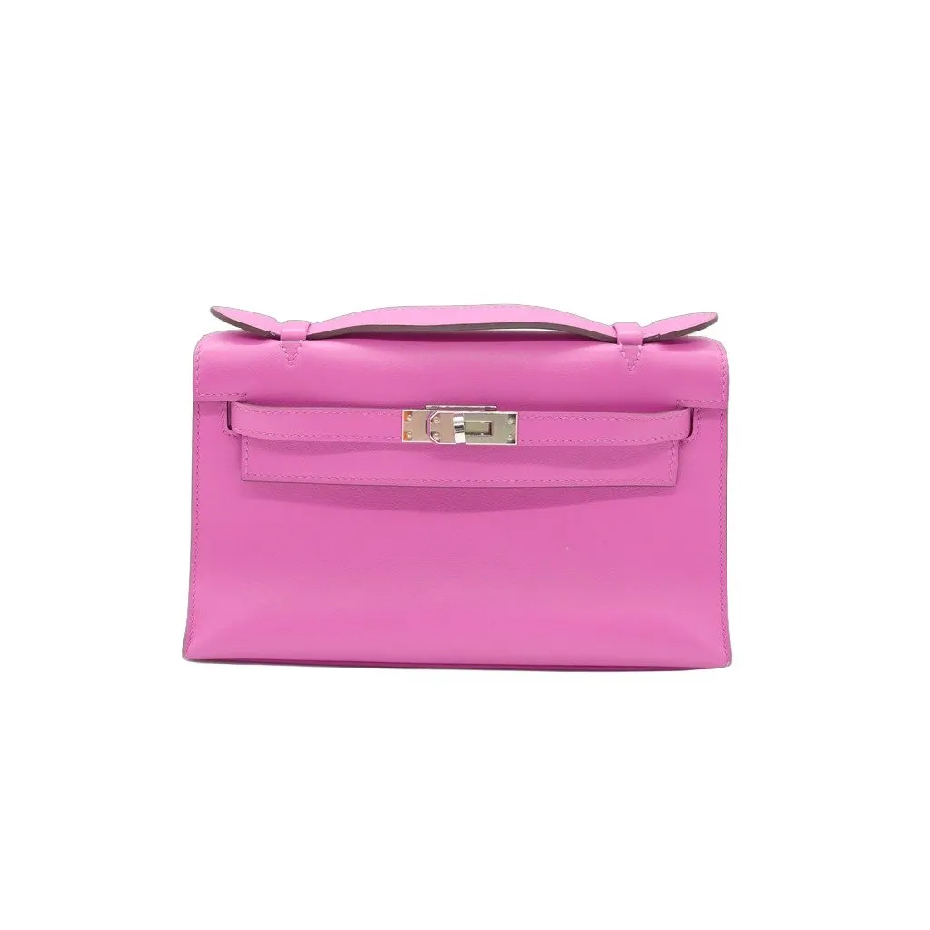 Hermès Kelly Pochette Magnolia Swift Leather Palladium HW Stamp U(2022) Purple Leather Good - Front View