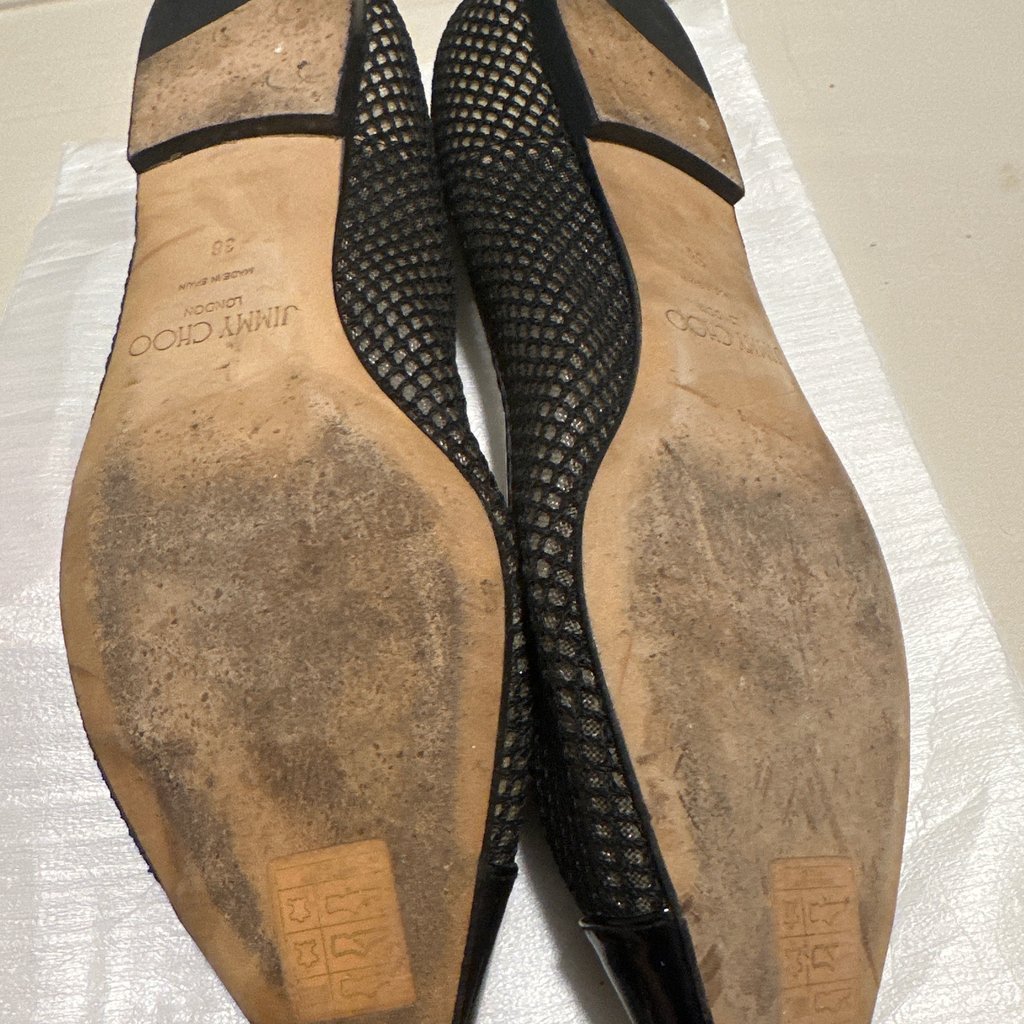 Jimmy Choo Mesh and Patent Cap Black EU 38 Leather
