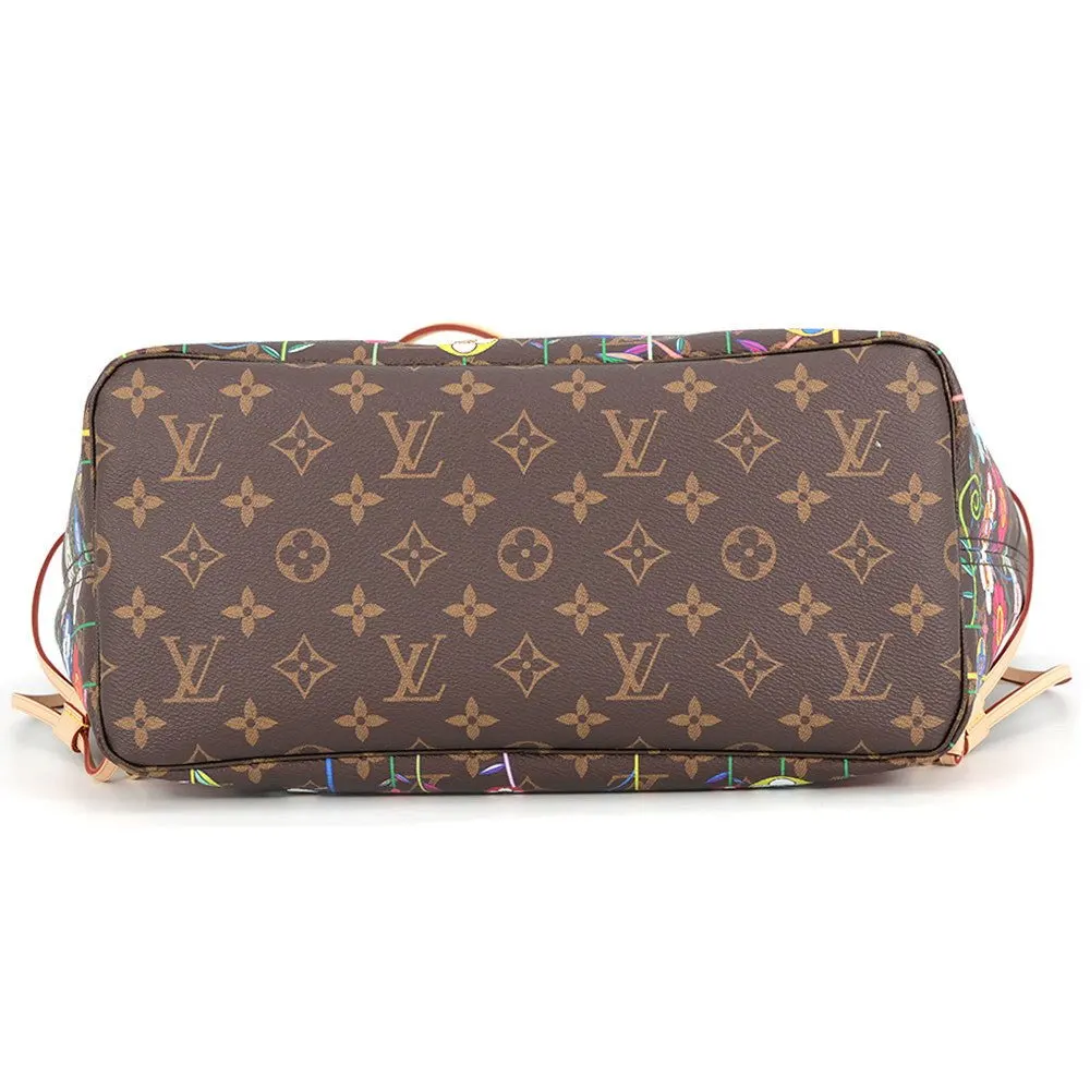 Louis Vuitton LV x Takashi Murakami Neverfull MM Monogram Smiling Flowers Tote Bag Brown Canvas Never worn - Inside View