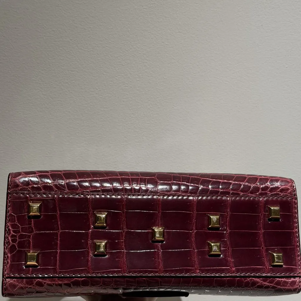 Valentino Burgundy Crocodile Leather Handbag Burgundy Leather Never worn - Inside View