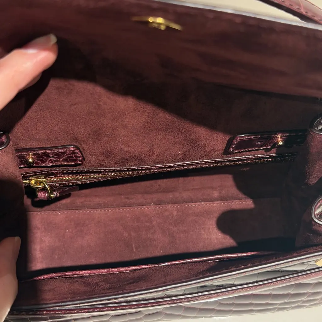 Valentino Burgundy Crocodile Leather Handbag Burgundy Leather Never worn - Model View