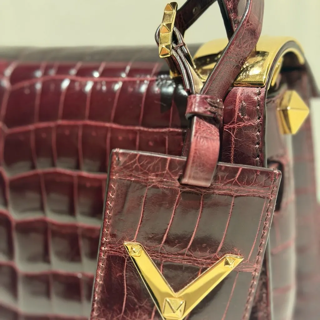 Valentino Burgundy Crocodile Leather Handbag Burgundy Leather Never worn - Box View