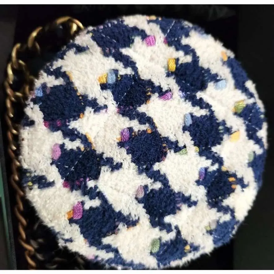Chanel Tweed 19 Round Bag White Tweed Gold Good - Back View