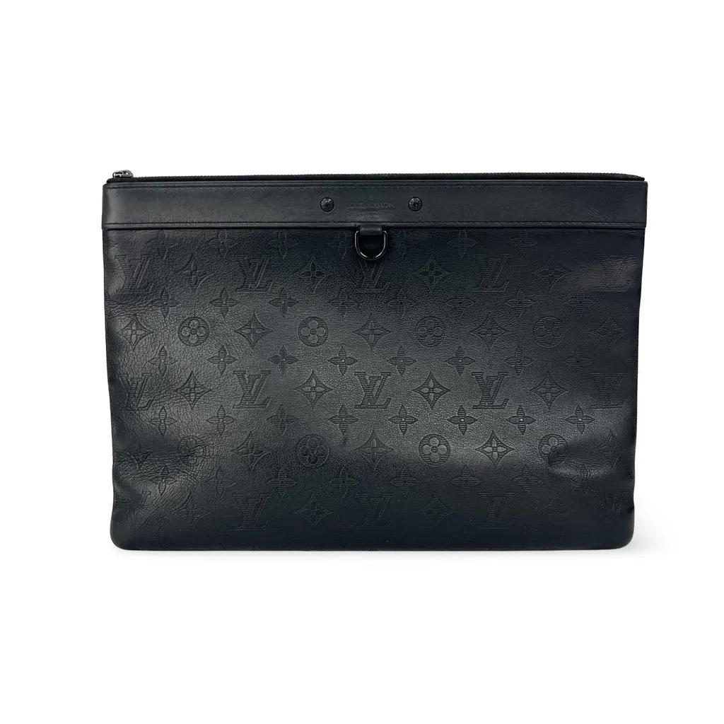 Louis Vuitton Monogram Shadow Leather Pochette Jour GM Black Leather Good - Front View