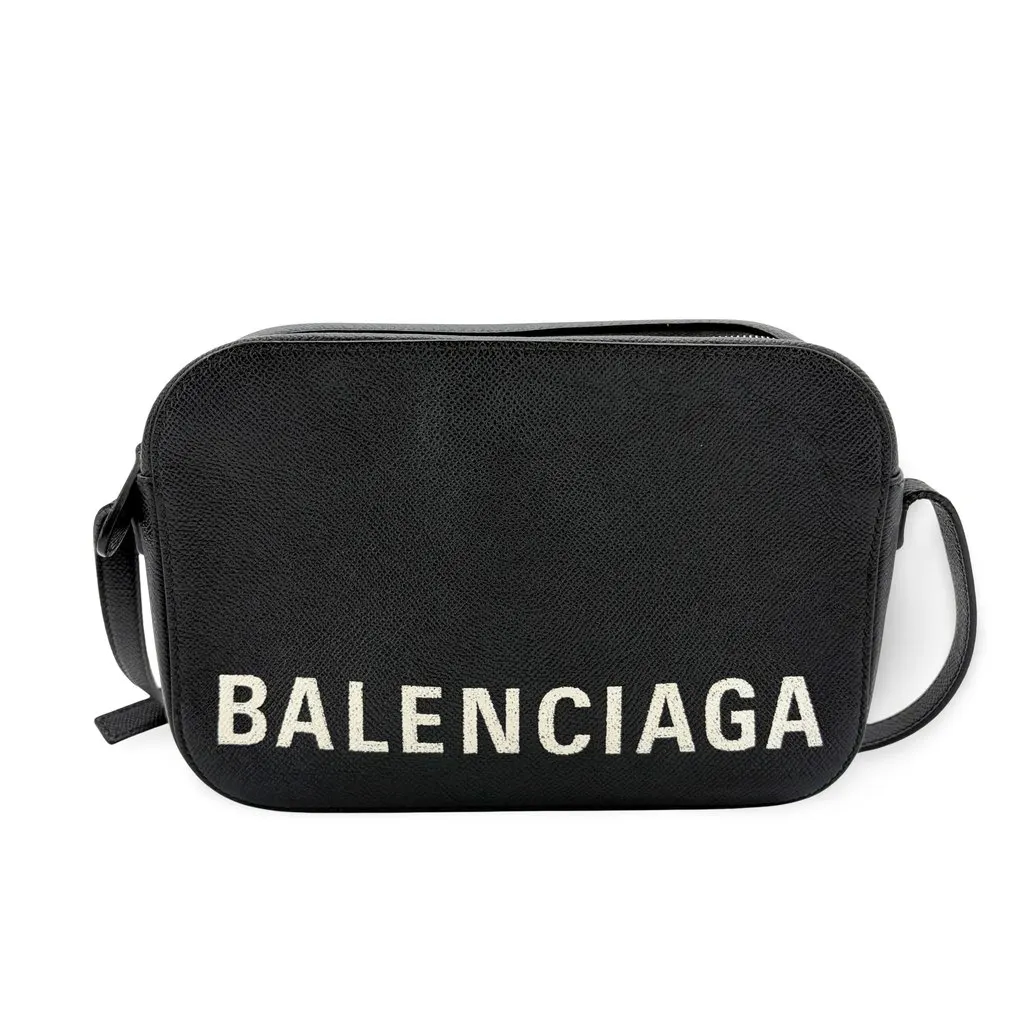 Balenciaga Bill Camera Shoulder Bag Small Black Black Leather Good - Front View