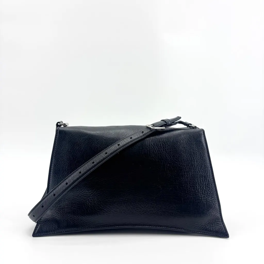 Balenciaga Medium Downtown Shoulder Bag Black Black Leather Good - Back View