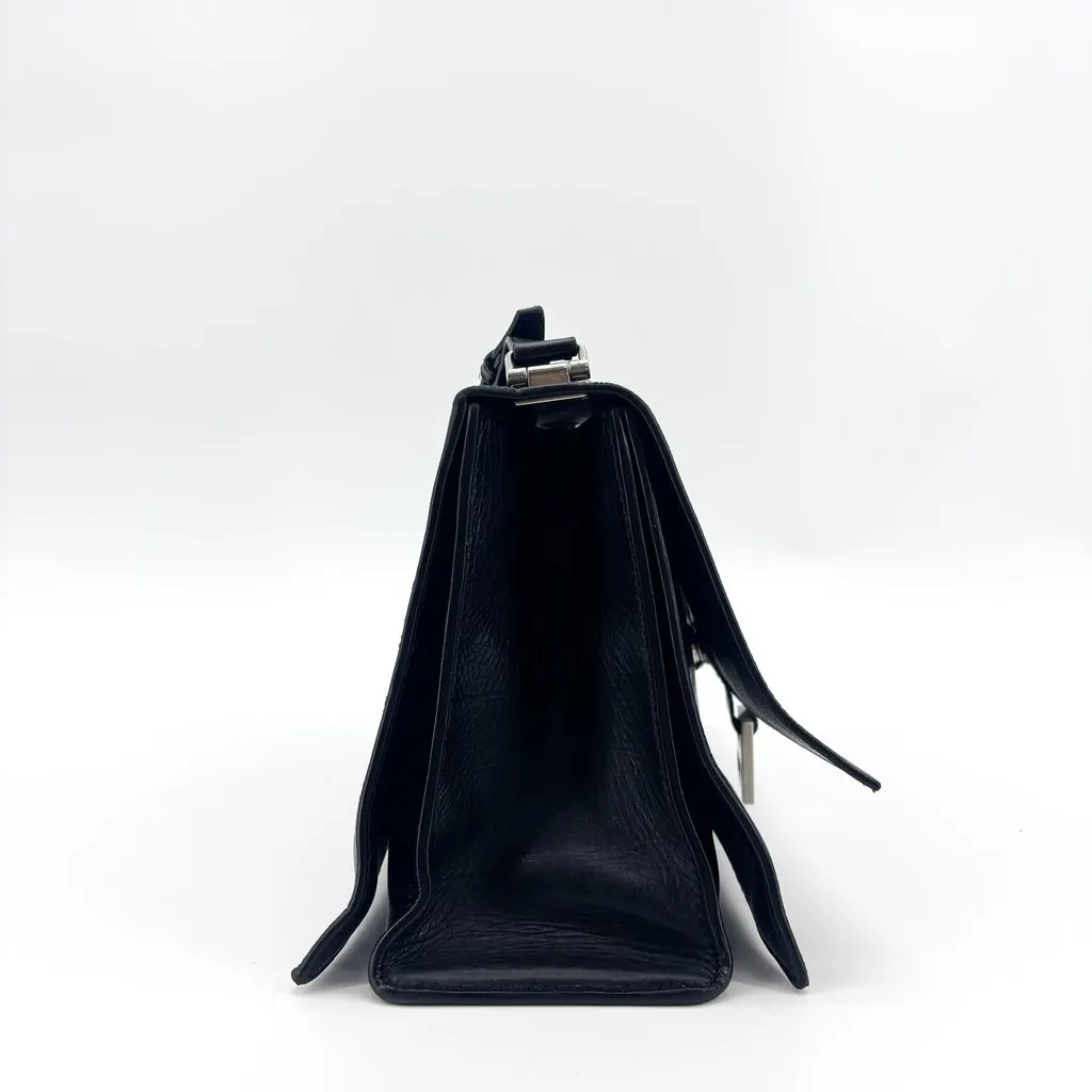 Balenciaga Medium Downtown Shoulder Bag Black Black Leather Good - Model View