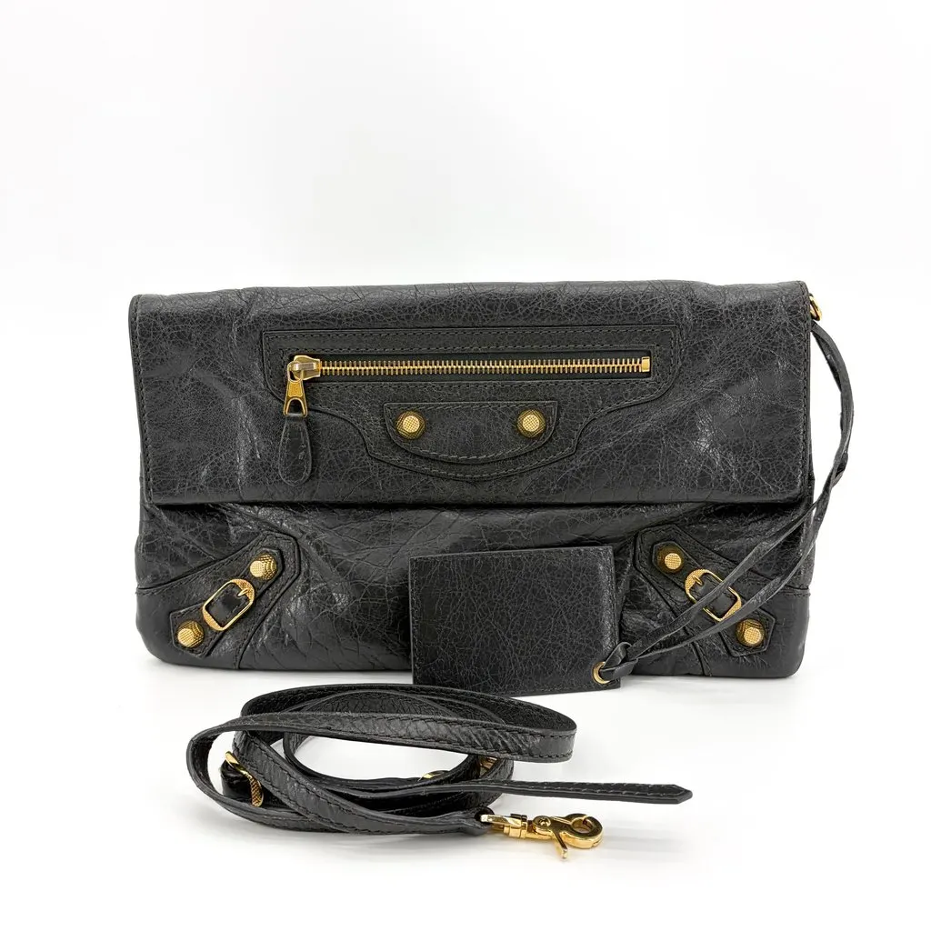 Balenciaga Giant 12 Gold Envelope Clutch Black Black Leather Fair - Back View