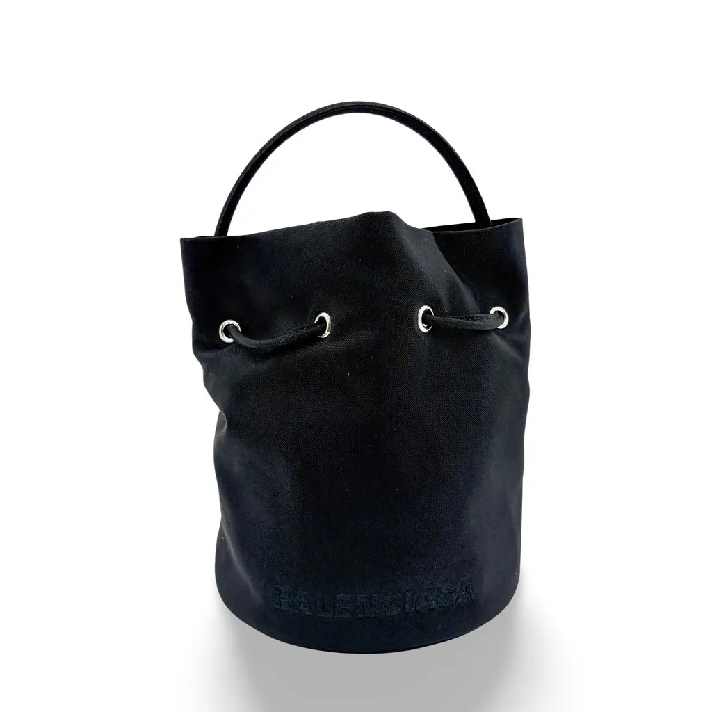 Balenciaga Wheel XS Drawstring Bucket Bag Black Polyamide Good - Front View