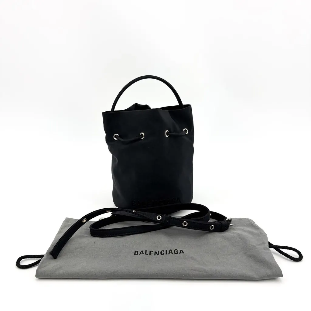 Balenciaga Wheel XS Drawstring Bucket Bag Black Polyamide Good - Back View