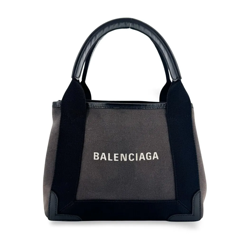 Balenciaga Navy Cabas XS Canvas Tote Bag Black Gray Black Canvas Fair - Front View