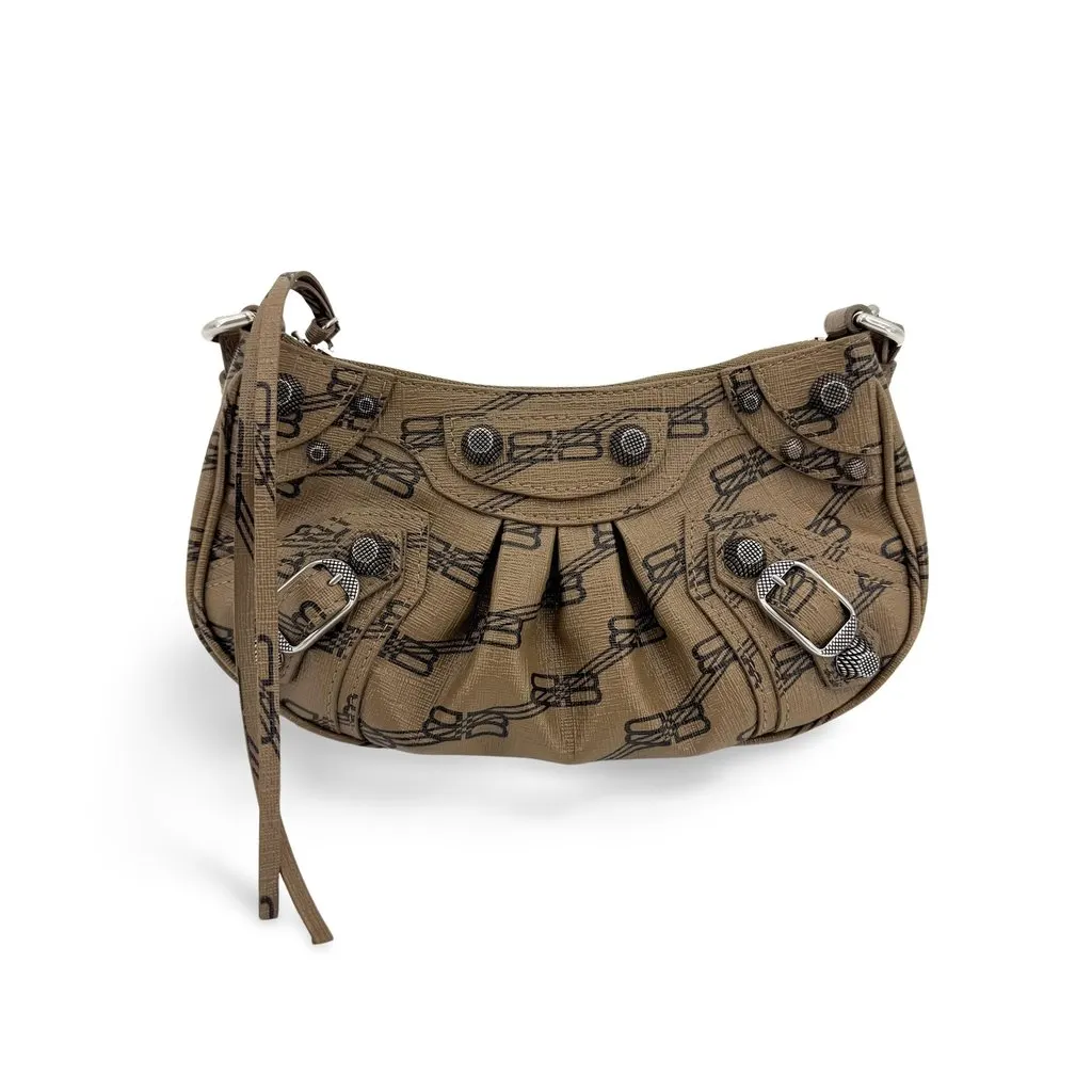 Balenciaga Le Cagole Mini BB Monogram Shoulder Bag Brown Beige Canvas Very good - Front View