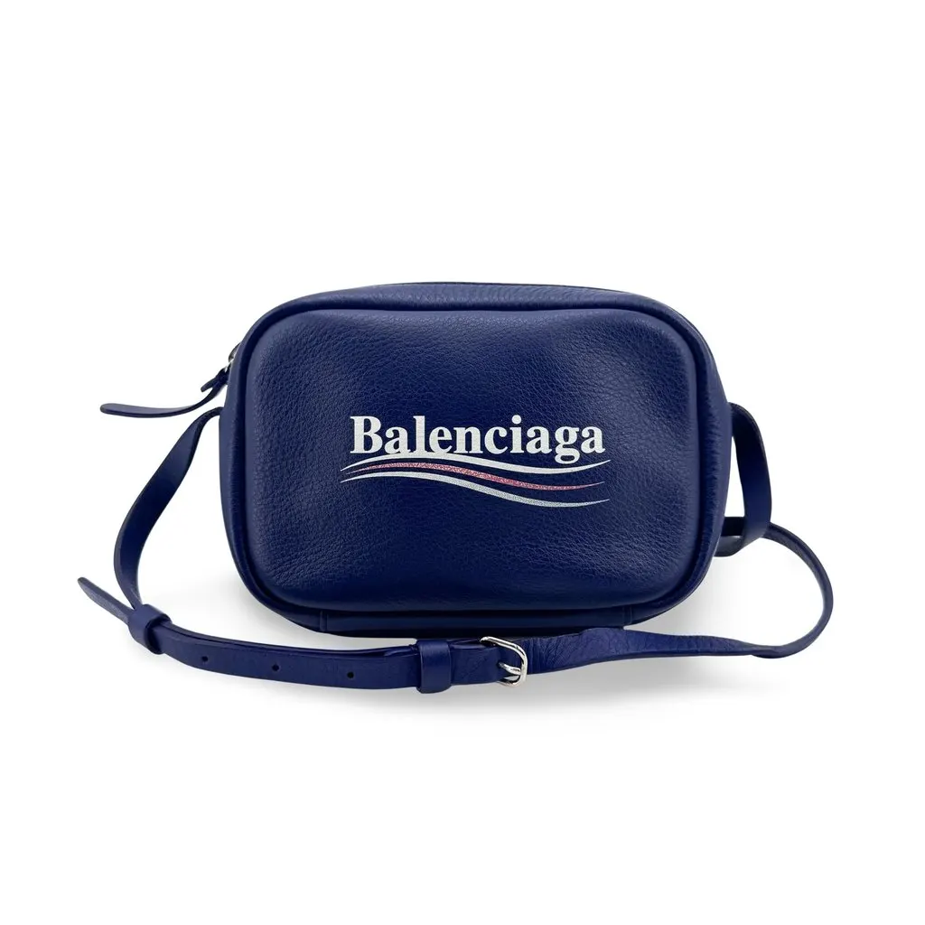 Balenciaga Political Campaign Everyday Camera Bag XXS Navy Blue Leather Good - Front View