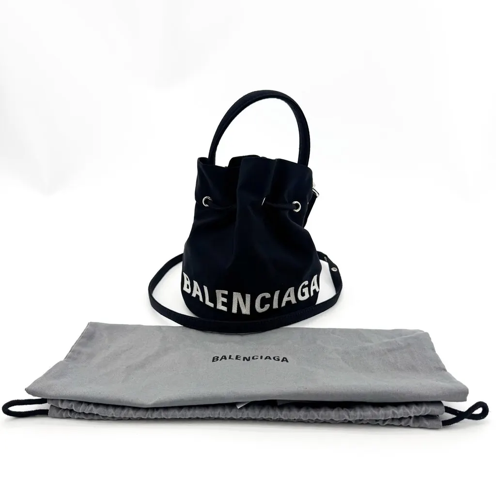 Balenciaga Wheel XS Drawstring Bucket Bag Black Black Canvas Very good - Back View