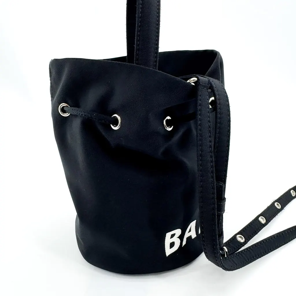 Balenciaga Wheel XS Drawstring Bucket Bag Black Black Canvas Very good - Box View