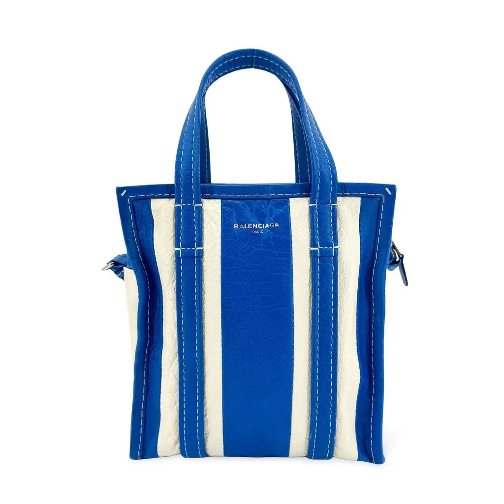 Balenciaga Bazar Shopper XXS Blue White Blue Leather Good - Front View