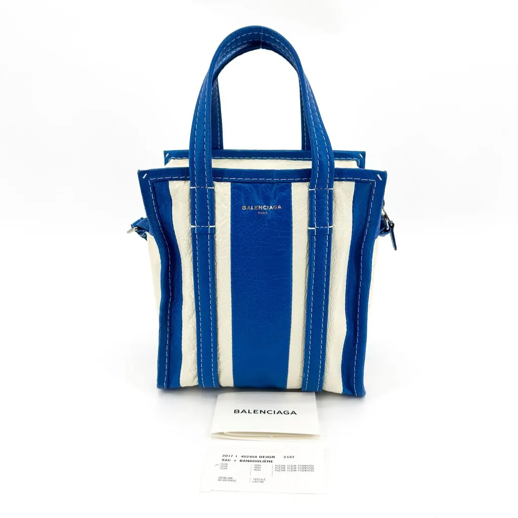 Balenciaga Bazar Shopper XXS Blue White Blue Leather Good - Back View