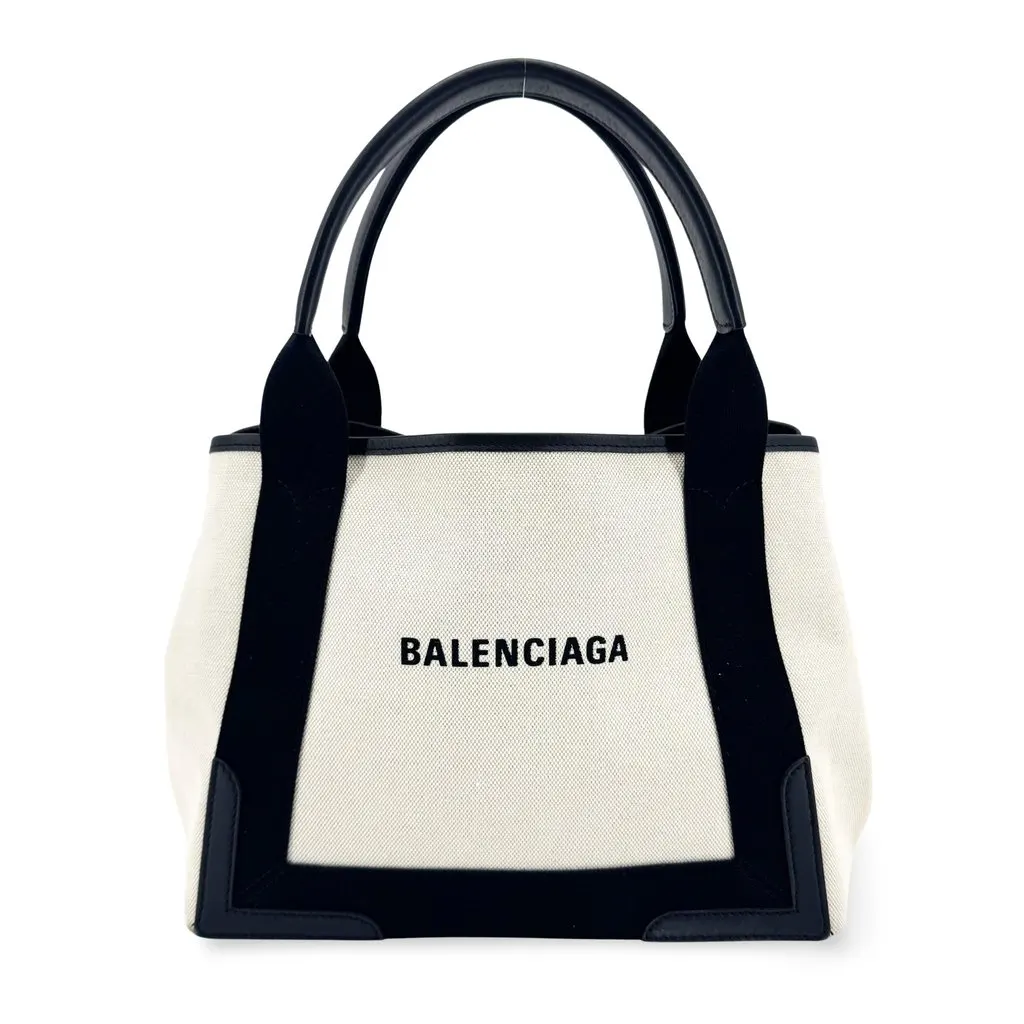 Balenciaga Navy Cabas XS Canvas Tote Bag Natural Black Black Canvas Very good - Front View