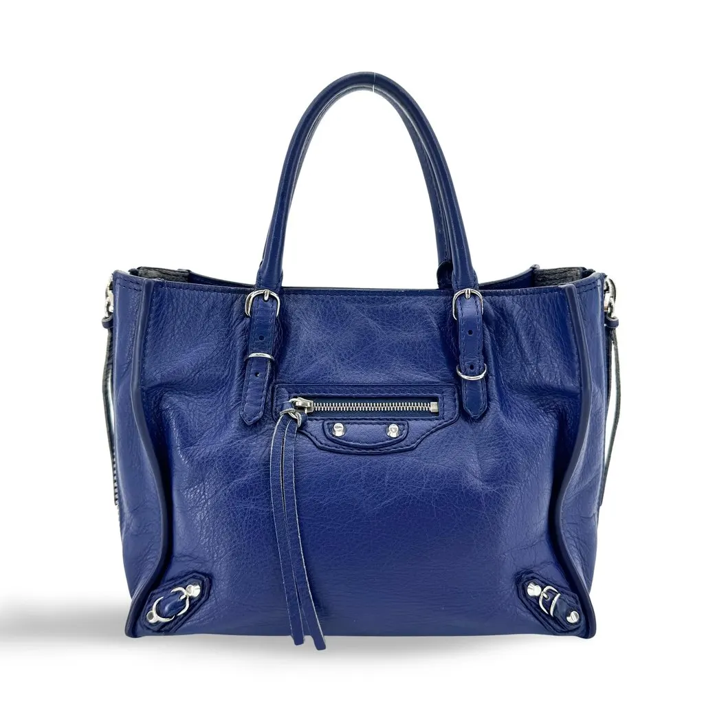 Balenciaga Papier A6 Zip Around Tote Bag Blue Blue Leather Good - Front View