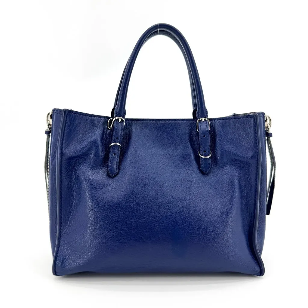 Balenciaga Papier A6 Zip Around Tote Bag Blue Blue Leather Good - Back View