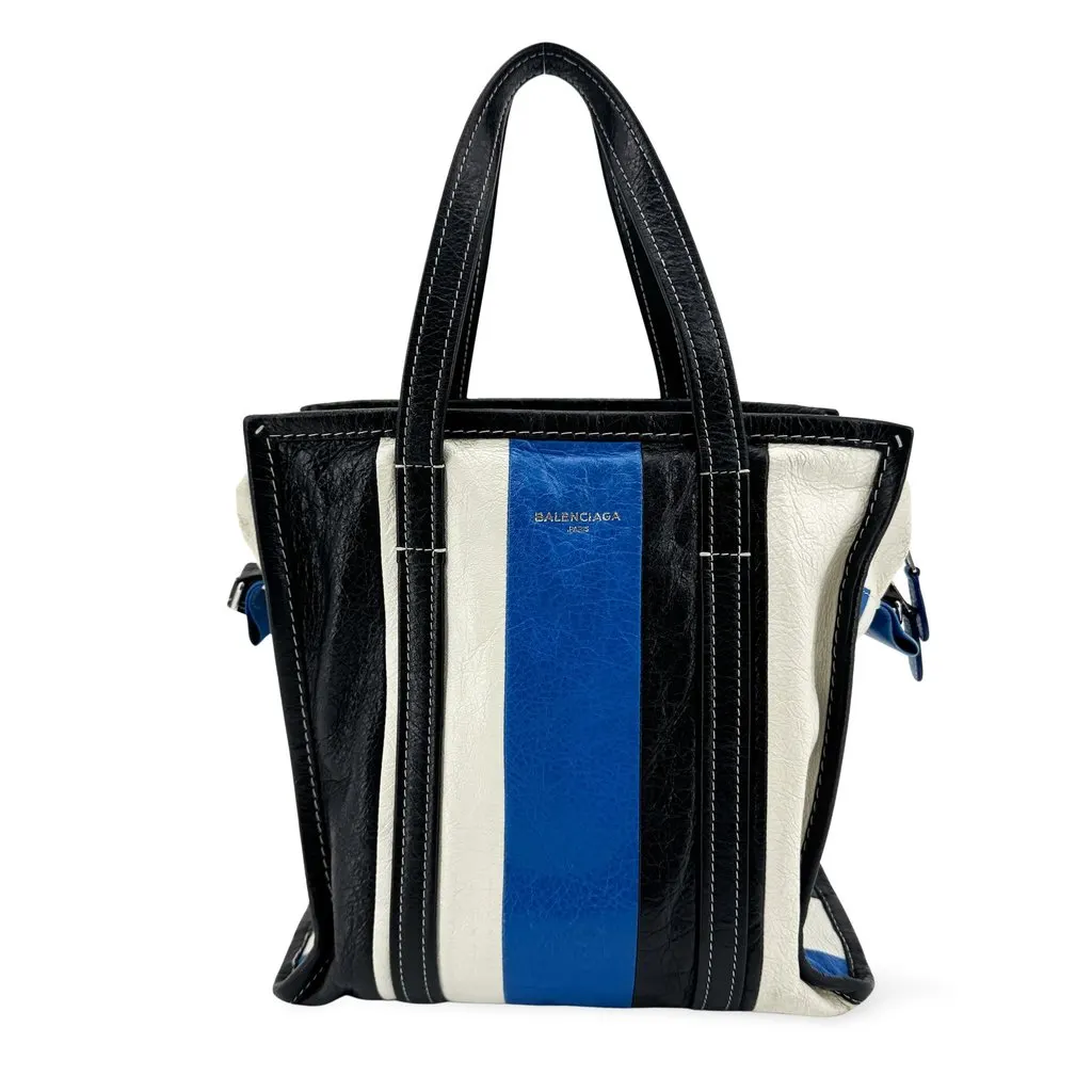 Balenciaga Bazar Shopper XS أسود أبيض أزرق Stripe