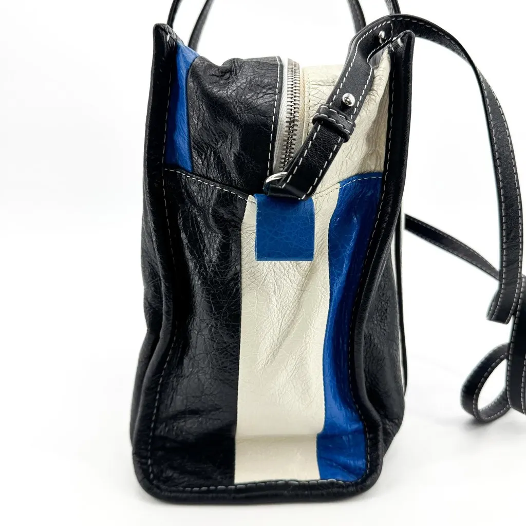 Balenciaga Bazar Shopper XS Black White Blue Stripe Black Leather Good - Box View