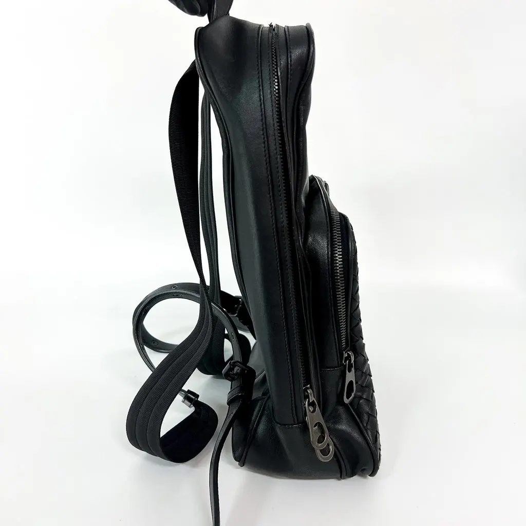 Bottega Veneta Intrecciato Leather Backpack Black Black Leather Good - Inside View