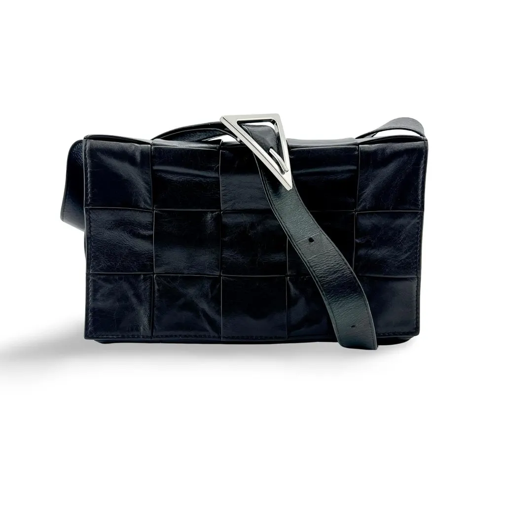Bottega Veneta Intrecciato Cassette Bag Black with Silver Hardware MultiColor Leather Very good - Front View