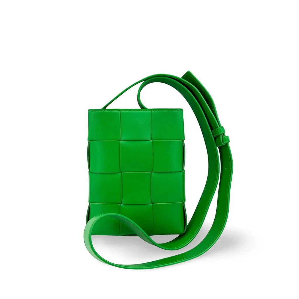 Bottega Veneta Mini Cassette Vertical Crossbody Bag Parquet Green Leather Very good - Front View