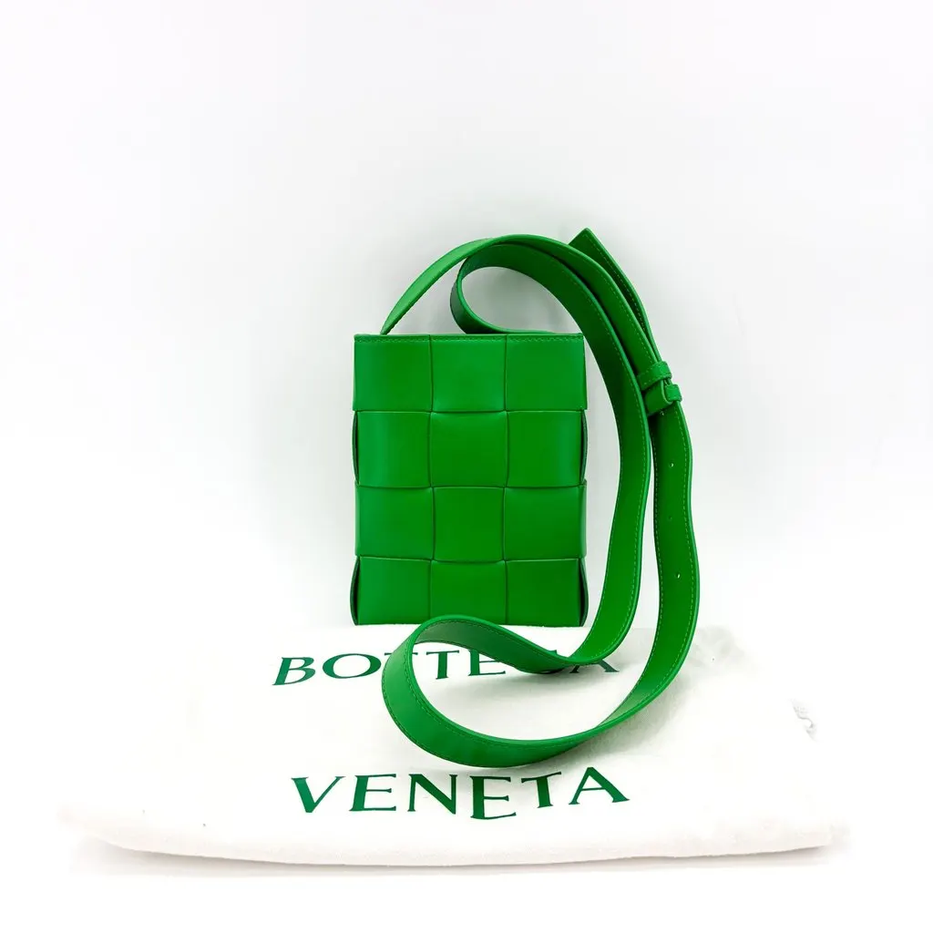 Bottega Veneta Mini Cassette Vertical Crossbody Bag Parquet Green Leather Very good - Back View