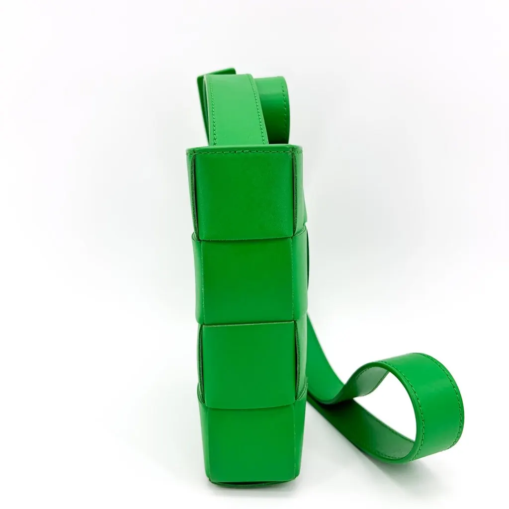 Bottega Veneta Mini Cassette Vertical Crossbody Bag Parquet Green Leather Very good - Model View