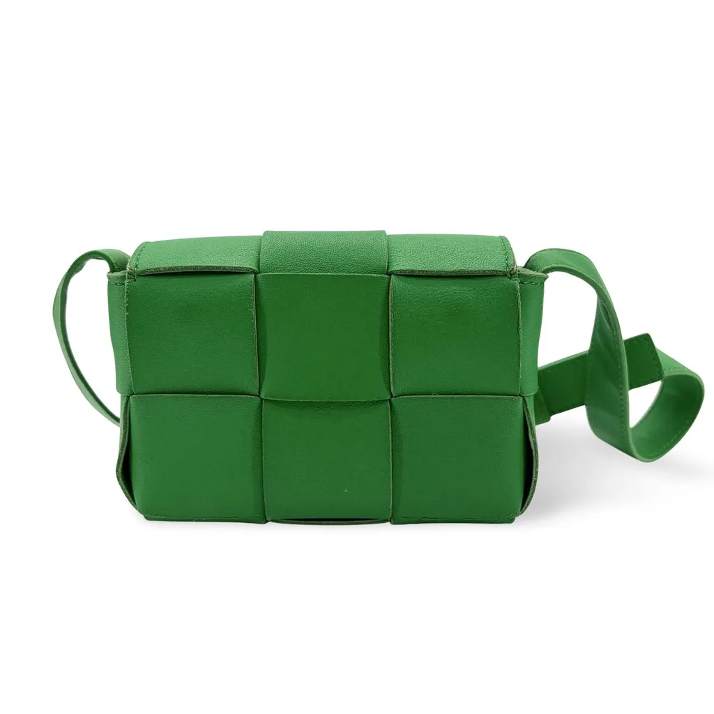 Bottega Veneta Mini Cassette Shoulder Bag Parakit Green Leather Good - Front View